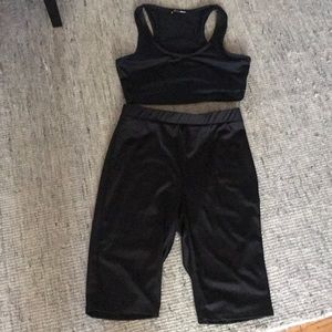 Fashion Nova Black sport bra and bike shorts